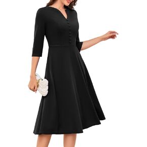 DRESSTELLS Cocktail Dress, Winter Wedding Guest Dresses with 3/4 Sleeves, Vintage Holiday Party Dress