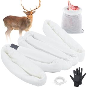 Game Bags Elk Hunting Meat Bags 5 Pack, 48inch/60inch Reusable Rolled Heavy Duty Elk Quarter Bags with Reflective Strips and Gloves for Meat, Deer, Moose, Antelope, Duck