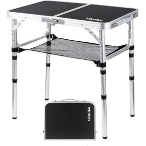 Folding Picnic Table, Camping Table, Adjustable Height Folding Table, Portable Aluminum Small Table with Handle for Picnic, BBQ, Indoor, Office