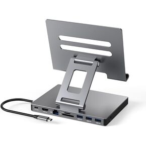 iPad Pro USB C Hub Stand, 9-in-1 Adapter for iPad Pro M4 M2 13 12.9 11 Inch Docking Station Foldable with 4K 60Hz HDMI, RJ45 Gigabit Ethernet, SD/TF Card Reader, 3 USB 3.0, 3.5 mm Audio, iPad Air