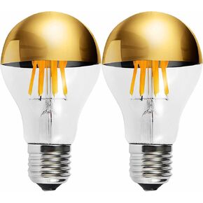 Half Gold Light Bulb Dimmable, 6W (Equivalent 60 Watt) G80/ G25 Globe Shape Decorative LED Light Bulb, 2700K Warm White Edison Bulb, Gold Tipped Mirror Bulb, E26 Base Pack of 2