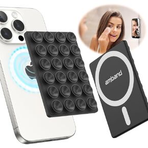 amBand Silicone Suction Phone Case Sticky Grip with Magnetic Adapter Ring, Removable Hands-Free Selfie/Video Holder for TikTok Influencers Content Creator Essentials, Women Girl Teen Gift - Light Pink