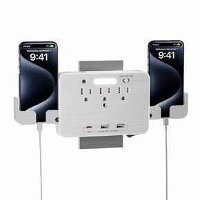 Wall Charger, Surge Protector, 3 Outlet Extender with 3 USB Charging Ports (1USB C)，1875W/15A,Mobile phone holder whit contraction function,Power Strip Multi Plug Adapter Spaced for Home Travel Office