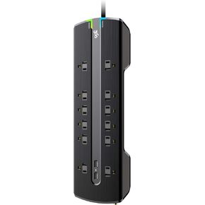 360 Electrical Producer 3.4 12-Outlet Surge Strip w/ 3.4A 2-Port USB, Coax & RJ11/RJ45 (8ft) Black