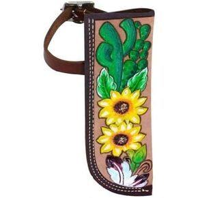 Showman Hand Painted Sunflower & Cactus Leather Flag Carrier