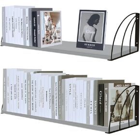 Floating Book Shelves for Wall,7.87" D x 31.5" W Book Shelf for Wall Set of 2,Wood Shelves for Wall,Long Rustic Floating Shelves for Wall,Office,Laundry Room,Bedroom.