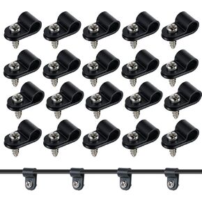 50 Pack 1/4 Inch Outdoor Cable Clips Plastic Wire Clips Black R-Type Rope Light Mounting Clips, Cable Management Clips with Screws, Cord Hider Organizer for Light, Wall, Electric Wires