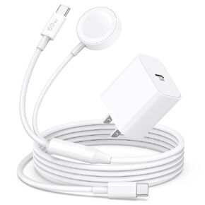 Upgraded 2-in-1 for Apple Watch Charger, 6FT USB-C Fast iPhone 16 15 Charger iWatch Magnetic Charging Cable with 20W Wall Charger Block for iWatch Series Ultra/SE/10/9/8/7/6/5/4/3/2, iPhone 16/15