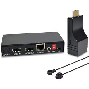 DDMALL 4K HDMI Extender Over CAT5e/6/7 Cable with IR Remote, Up to 230ft/70m at 4K@60Hz, Supports Loop Out, HDR, HDCP 2.2/1.4, EDID, HDMI 2.0, SPDIF and Analog Audio, Transmitter and Receiver(HE-35IR)