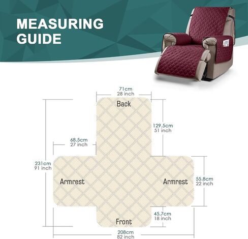 Ruaozz 100% Waterproof Recliner Chair Cover Non-Slip Reclining Cover for Recliner Chair Washable Chair Seat Cover with Elastic Straps for Kids, Dogs, Pets (Light Brown, 23'') in Saudi Arabia