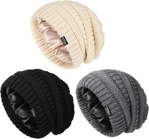 قبعات الشتاء للنساء 2023 قبعة صغيرة مبطنة بالساتان مترهل للنساء قبعة تزلج على شكل جمجمة دافئة ناعمة قابلة للتمدد in Kuwait