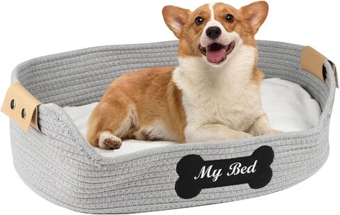 أسرة القطط للقطط الداخلية، سرير جرو من الحبال القطنية مقاس 21.6 × 15.7 بوصة، سرير قيلولة للقطط من الحبال المنسوجة كيتي نيست مع وسادة ناعمة، سلة سرير للقطط والكلاب منسوجة يدويًا - مقاومة للخدش in Kuwait