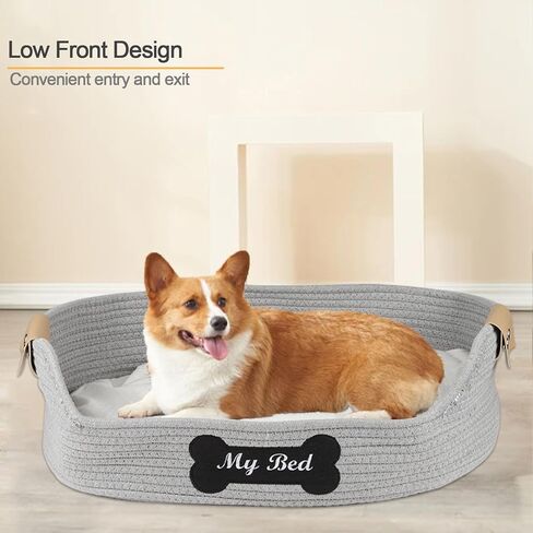 أسرة القطط للقطط الداخلية، سرير جرو من الحبال القطنية مقاس 21.6 × 15.7 بوصة، سرير قيلولة للقطط من الحبال المنسوجة كيتي نيست مع وسادة ناعمة، سلة سرير للقطط والكلاب منسوجة يدويًا - مقاومة للخدش in Kuwait