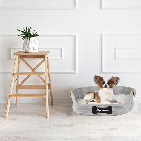 أسرة القطط للقطط الداخلية، سرير جرو من الحبال القطنية مقاس 21.6 × 15.7 بوصة، سرير قيلولة للقطط من الحبال المنسوجة كيتي نيست مع وسادة ناعمة، سلة سرير للقطط والكلاب منسوجة يدويًا - مقاومة للخدش in Kuwait