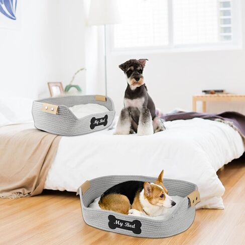 أسرة القطط للقطط الداخلية، سرير جرو من الحبال القطنية مقاس 21.6 × 15.7 بوصة، سرير قيلولة للقطط من الحبال المنسوجة كيتي نيست مع وسادة ناعمة، سلة سرير للقطط والكلاب منسوجة يدويًا - مقاومة للخدش in Kuwait