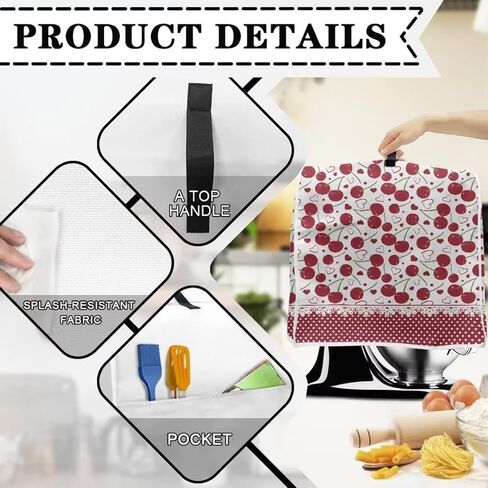 Cherry Kitchen Aid Mixer Cover Stand Mixer Cover Compatible 4.5-5 Quart(14.9"H x10.8"W x14.5"L) Lace Printing Mixers Kitchen Aid Mixer Accessories With Pockets in Saudi Arabia
