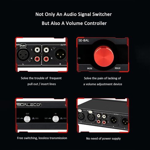 HiFi 2-IN-2-OUT XLR Balanced/RCA Converter Audio Selector Splitter Box Fully Balanced Passive Preamp XLR to RCA Switch with Volume Controller, Black in Saudi Arabia