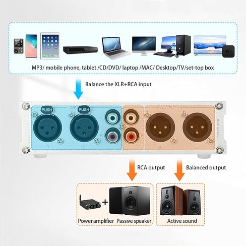HiFi 2-IN-2-OUT XLR Balanced/RCA Converter Audio Selector Splitter Box Fully Balanced Passive Preamp XLR to RCA Switch with Volume Controller, Black in Saudi Arabia
