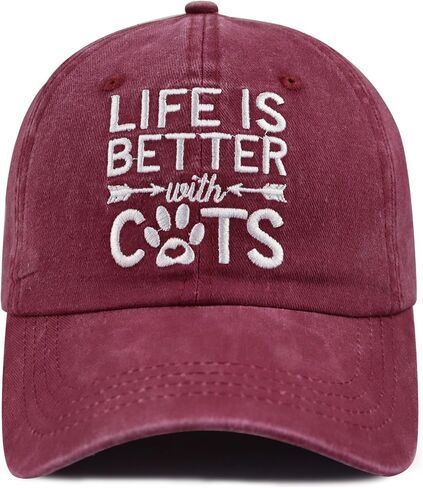 Life is Better with Cats Hat for Men Women, Funny Adjustable Embroidered Animal Gifts Baseball Cap in Kuwait