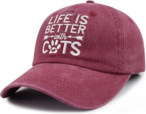 Life is Better with Cats Hat for Men Women, Funny Adjustable Embroidered Animal Gifts Baseball Cap in Kuwait