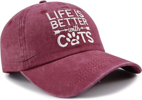 Life is Better with Cats Hat for Men Women, Funny Adjustable Embroidered Animal Gifts Baseball Cap in Kuwait