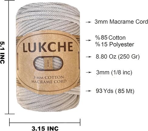 Braided Macrame Cord 3mm x 93yards (279 Feet), Cotton Macrame Cord, Colored Rope, Macrame Yarn, Colored Craft Rope for Wall Hanging, Plant Hangers, Crafts, for Knitting (White 3mm) 1 in Kuwait