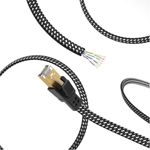 Cat 8 Ethernet Cable 6 ft 5 Pack Multi Color, Nylon Braided High Speed Heavy Duty Network LAN Patch Cord, 40Gbps 2000Mhz RJ45 Flat Internet Cable Shielded in Wall, Indoor&Outdoor for Modem/Router/PC in Saudi Arabia