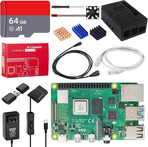 مجموعة Vemico Raspberry Pi 4 Model B سعة 8 جيجابايت مع لوحة ذاكرة وصول عشوائي Pi4 سعة 8 جيجابايت وبطاقة وقارئات سعة 64 جيجابايت وكابل 4K Micro HD وكابل إيثرنت ومصدر طاقة 5V3A مع حافظة تشغيل/إيقاف Pi 4 مع مبددات حرارة لمروحة التبريد in Kuwait