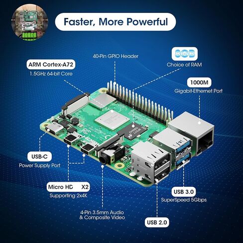 مجموعة Vemico Raspberry Pi 4 Model B سعة 8 جيجابايت مع لوحة ذاكرة وصول عشوائي Pi4 سعة 8 جيجابايت وبطاقة وقارئات سعة 64 جيجابايت وكابل 4K Micro HD وكابل إيثرنت ومصدر طاقة 5V3A مع حافظة تشغيل/إيقاف Pi 4 مع مبددات حرارة لمروحة التبريد in Kuwait