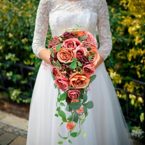 Rose Wedding Bouquets for Bride Cascading 9.6 Inch Bridal Bouquet Bride Bouquets for Wedding, for Wedding Ceremony and Anniversary in Saudi Arabia