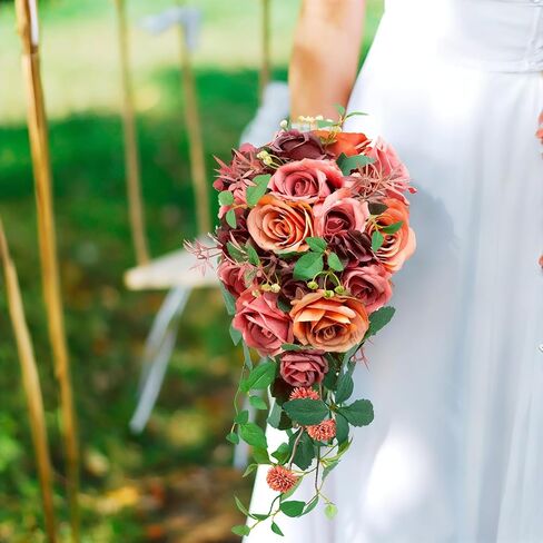 Rose Wedding Bouquets for Bride Cascading 9.6 Inch Bridal Bouquet Bride Bouquets for Wedding, for Wedding Ceremony and Anniversary in Saudi Arabia