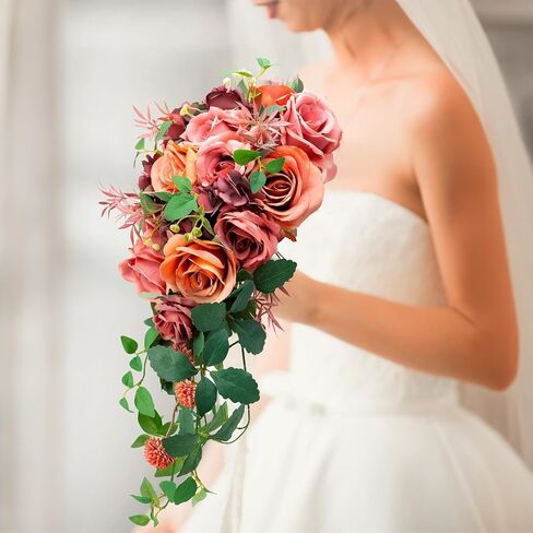 Rose Wedding Bouquets for Bride Cascading 9.6 Inch Bridal Bouquet Bride Bouquets for Wedding, for Wedding Ceremony and Anniversary in Saudi Arabia