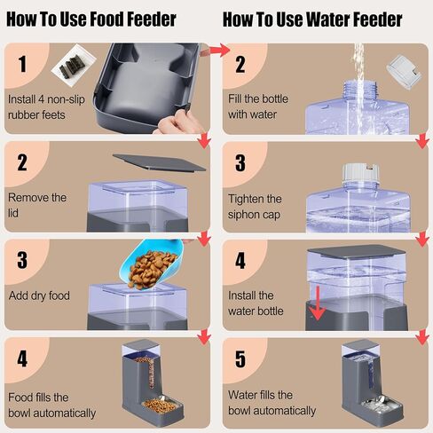 مجموعة موزع مياه أوتوماتيكي للقطط وموزع مياه للقطط مع أوعية من الفولاذ المقاوم للصدأ، وحدة تغذية للكلاب بالجاذبية للكلاب الأليفة الصغيرة والمتوسطة والكبيرة والقطط الصغيرة، سعة 1 جالون × 2 in Kuwait