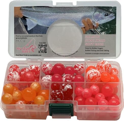 Fishing Beads Artificial Round Float Fishing Eggs for Steelhead Salmon Trout New Various Sizes and Colors Sizes Range from 10mm to 20mm 75 Plus Beads in Every Box. in Saudi Arabia
