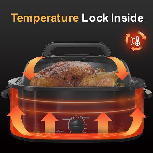 RoyalCraft 26-Quart Electric Roaster Oven with Visible Self-Basting Lid, Turkey Roaster Oven with Removable Pan and Rack, Perfect for Large Meals and Holiday Feasts, Black in Kuwait