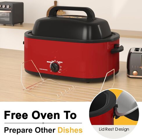 RoyalCraft 26-Quart Electric Roaster Oven with Visible Self-Basting Lid, Turkey Roaster Oven with Removable Pan and Rack, Perfect for Large Meals and Holiday Feasts, Black in Kuwait