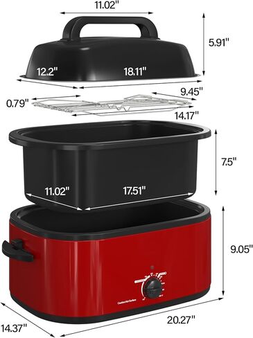 RoyalCraft 26-Quart Electric Roaster Oven with Visible Self-Basting Lid, Turkey Roaster Oven with Removable Pan and Rack, Perfect for Large Meals and Holiday Feasts, Black in Kuwait