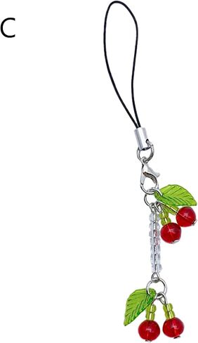 Sweet Beaded Cherry Charm Pendant Chain Phone Straps Keychain Strap Bag Decoration Lanyards Keychain Accessories in Saudi Arabia