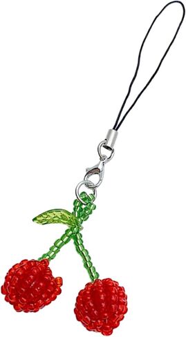 Sweet Beaded Cherry Charm Pendant Chain Phone Straps Keychain Strap Bag Decoration Lanyards Keychain Accessories in Saudi Arabia