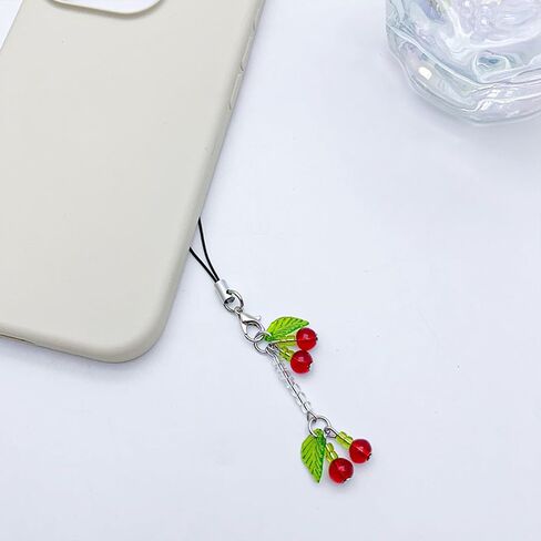 Sweet Beaded Cherry Charm Pendant Chain Phone Straps Keychain Strap Bag Decoration Lanyards Keychain Accessories in Saudi Arabia