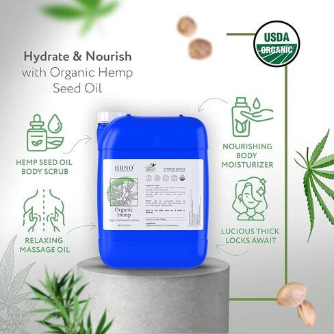 زيت بذور القنب العضوي من HBNO - حجم اقتصادي 16 أونصة (475 مل) - زيت قنب طبيعي، معصور على البارد - زيت ناقل مثالي للتدليك والعلاج العطري والصناعات اليدوية وصناعة الصابون والوجه والجسم والشفاه والشعر والأظافر in Kuwait