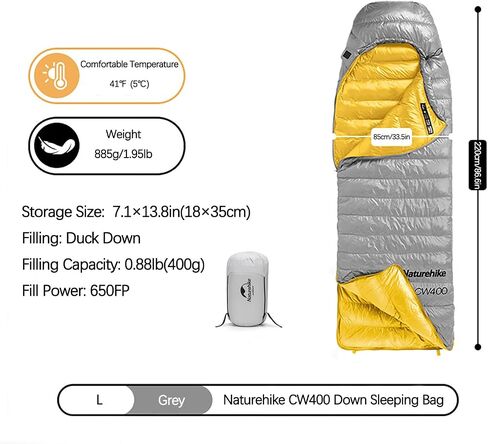Naturehike Ultralight Down Cold Weather Sleeping Bag, 650FP Compact Sleeping Bag 3-4 Season for Adults & Kids, Backpacking, Camping, Hiking, Traveling with Compression Sack in Saudi Arabia
