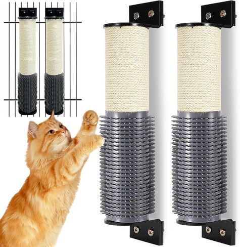Cat Scratching Post Wall Mounted 2 Pack Cage Mount Cat Scratcher 2-in-1 Natural Sisal Kitty Scratch Posts with Self Groomer Massager for Scratch and Climbing 15.7x2.7in (White) in Saudi Arabia