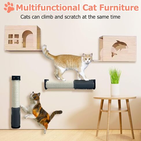 Cat Scratching Post Wall Mounted 2 Pack Cage Mount Cat Scratcher 2-in-1 Natural Sisal Kitty Scratch Posts with Self Groomer Massager for Scratch and Climbing 15.7x2.7in (White) in Saudi Arabia