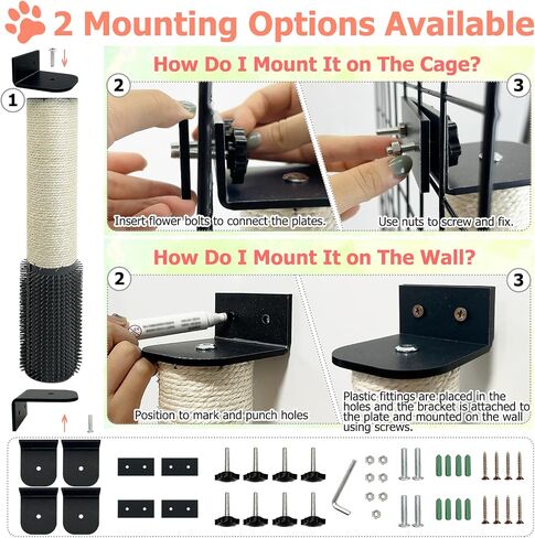 Cat Scratching Post Wall Mounted 2 Pack Cage Mount Cat Scratcher 2-in-1 Natural Sisal Kitty Scratch Posts with Self Groomer Massager for Scratch and Climbing 15.7x2.7in (White) in Saudi Arabia