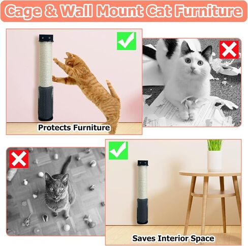 Cat Scratching Post Wall Mounted 2 Pack Cage Mount Cat Scratcher 2-in-1 Natural Sisal Kitty Scratch Posts with Self Groomer Massager for Scratch and Climbing 15.7x2.7in (White) in Saudi Arabia