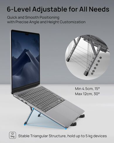【Innovative & Ultra Compact】SODI Foldable Laptop Stand for Desk, Lightweight Portable Tablet Holder for Business Travel, Cafe, 6 Level Height Adjust Computer Holder for MacBook, Tablet 10-16", Silver in Kuwait