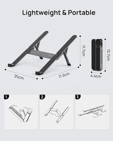 【Innovative & Ultra Compact】SODI Foldable Laptop Stand for Desk, Lightweight Portable Tablet Holder for Business Travel, Cafe, 6 Level Height Adjust Computer Holder for MacBook, Tablet 10-16", Silver in Kuwait