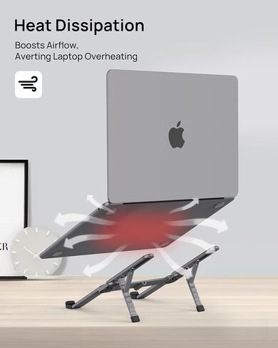 【Innovative & Ultra Compact】SODI Foldable Laptop Stand for Desk, Lightweight Portable Tablet Holder for Business Travel, Cafe, 6 Level Height Adjust Computer Holder for MacBook, Tablet 10-16", Silver in Kuwait