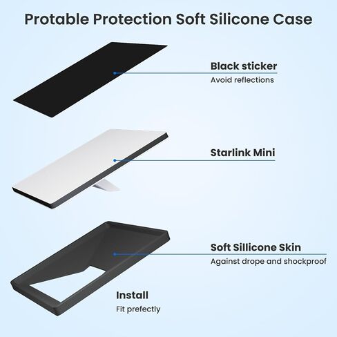 for Starlink Mini Silicone Protective Case,Starlink Protective Sleeve Anti-Bump and Anti-Drop Protector Cover,with Black Adhesive Stickers for Starlink Mini (Black) in Saudi Arabia